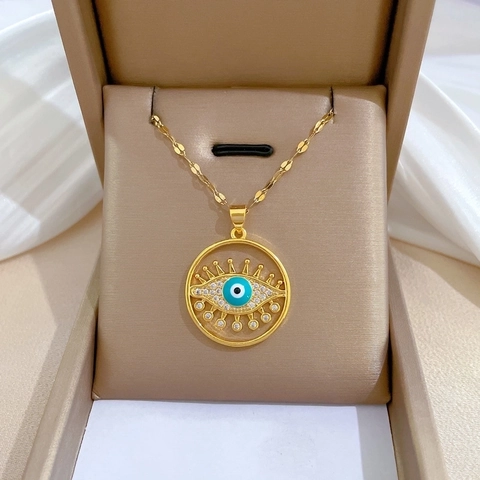 Evil Eye Hanger Ketting Vergulde Roestvrijstalen Ketting Koper Zirkonia Wimper Oog Sieraden Voor Dames Banket
