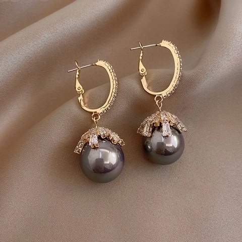 Zircon Artificial Pearl Drop Earrings With Silver Earring Post Copper Vintage Elegant Geometric Jewelry For Women