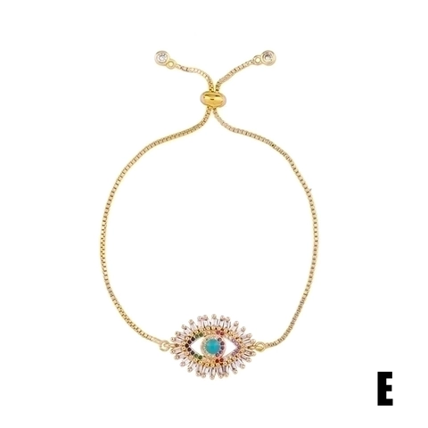 Adjustable Alloy Rainbow Rhinestone Evil Eye Shell Charm Bracelet For Women Boho Fashion Jewelry Gift Gold Silver Bracelet