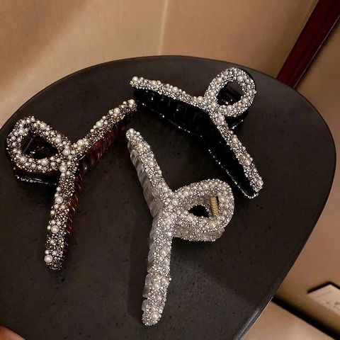 Elegant Artificial Pearl Rhinestone Hair Claw Clip Acrylic Large Cross Hairpin For Women Korean Fashion Hair Accessories