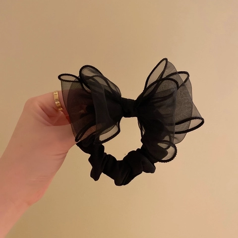 Organza Strik Scrunchie Elastische Haarband Grote Netlint Paardenstaarthouder Elegante Knot Haaraccessoire Modieuze Hoofddeksels