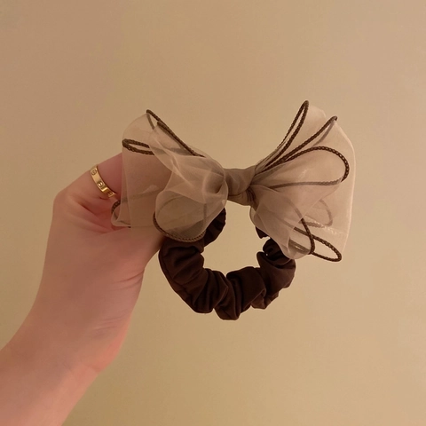 Organza Strik Scrunchie Elastische Haarband Grote Netlint Paardenstaarthouder Elegante Knot Haaraccessoire Modieuze Hoofddeksels