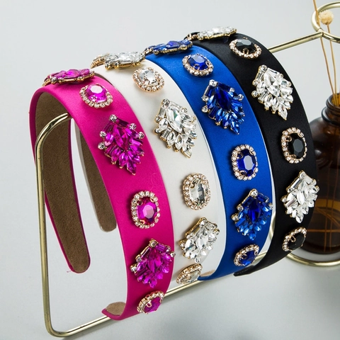 Barokke Brede Haarband Voor Vrouwen Satijnen Stof Met Strass Glas Edelsteen Retro Elegant Haaraccessoire Haarhoepel Feest