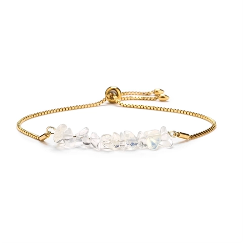 Natural Stone Chip Bracelet With Stainless Steel Box Chain Adjustable Bolo Slider Clasp Minimalist Fashion Jewelry For Women