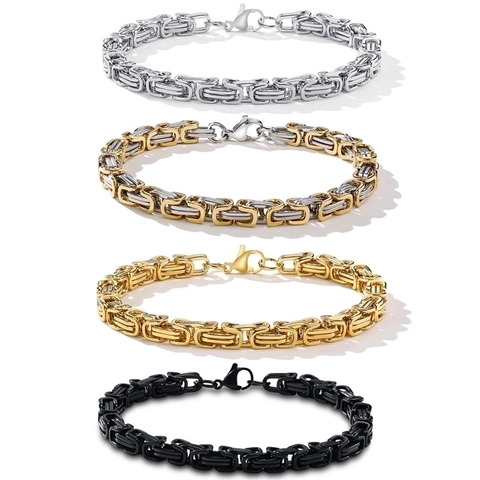 Punk Men Titanium Steel Byzantine Chain Bracelet Heavy Metal Emperor Link Bone Chain Stainless Steel Hand Jewelry Bangle Gift