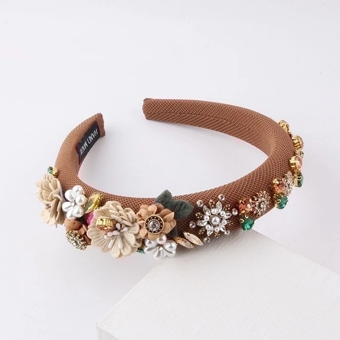 Cerchietto Largo In Tessuto Fatto A Mano Con Fiori Künstliche Perle Artificiali E Strass Elegante Fascia Per Capelli Retrò Da Donna