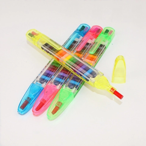 Stackable Multi Color Crayons Colorful Plastic Shell Building Block Painting Drawing Pen For Kids Students Novelty Stationery