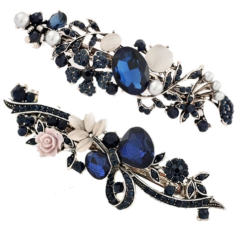 Vintage Hair Clips Alloy Rhinestone Cat Eye Stone Flower Peacock Butterfly Spring Barrettes Women Retro Palace Style