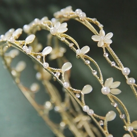 French Retro Headband Alloy With Cat Eye Stone Faux Artificial Pearl Rhinestone Floral Leaf Hair Band Wedding Party For Women