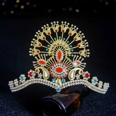 Luxury Bridal Crown Tiara Alloy Faux Artificial Pearl Rhinestone Peacock Fan Design Vintage Wedding Party Hair Accessories