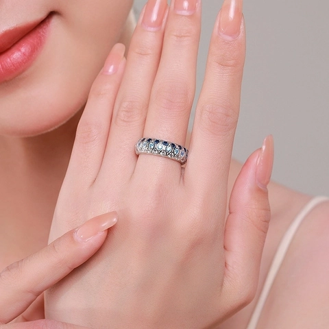 Eleganter Ring Aus 925 Sterlingsilber Damen Verflochten Hohlwelle Blau Weiß Zirkonia Modeschmuck Fingerring Zierlich