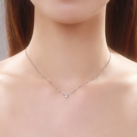 925 Sterling Silber Halskette Runder Zirkonia Anhänger Minimalistische Schlüsselbeinkette Schmuck Für Damen