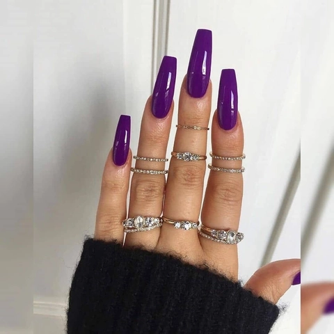 Unghie Finte Lunghe Coffin Colore Solido Lucido Ballerina Copertura Completa Rimovibile Manicure Fai Da Te Donna