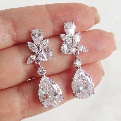 Orecchini Pendenti Goccia Rame Zirconia Taglio Pera Matrimonio Sposa Banchetto Elegante Moda Per Donne