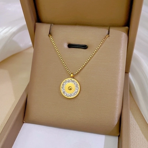 Kreis Anhänger Halskette Titanstahl Mit Strass Vergoldet Minimalistischer Geometrischer Schmuck Für Damen