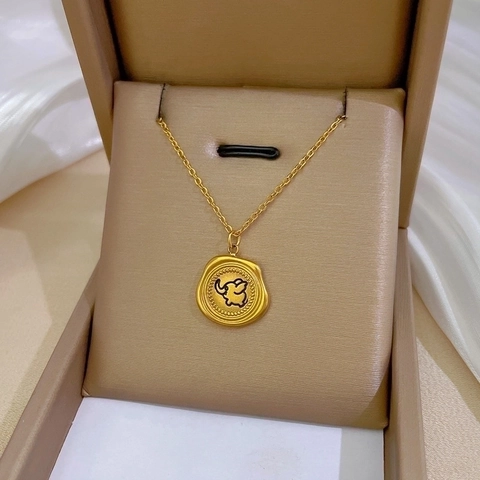 Collana Con Ciondolo Elefante Minimalista In Acciaio Al Titanio Placcato Oro Design Sigillo Di Cera Rotondo Da Donna