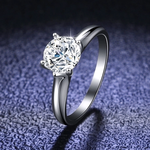 Klassischer S925 Sterlingsilber Moissanit Ring Vier Krappen Rundschliff Simulierter Diamant Hochzeit Verlobung Schmuck Ring Für Damen