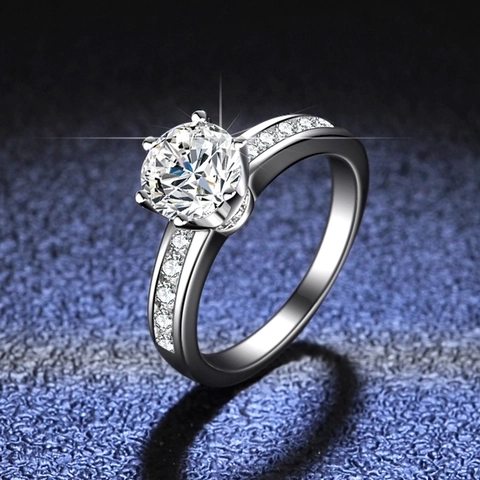 925 Sterlingsilber Moissanit Sechs-Krallen-Krone Ring Für Damen Mode Strass Eingelegt Verstellbarer Feste Größe Schmuck
