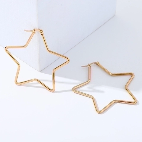 Geometric Stainless Steel Hoop Earrings For Women Vintage Gold Silver Plated Star Heart Rhombus Triangle Geometric Jewelry