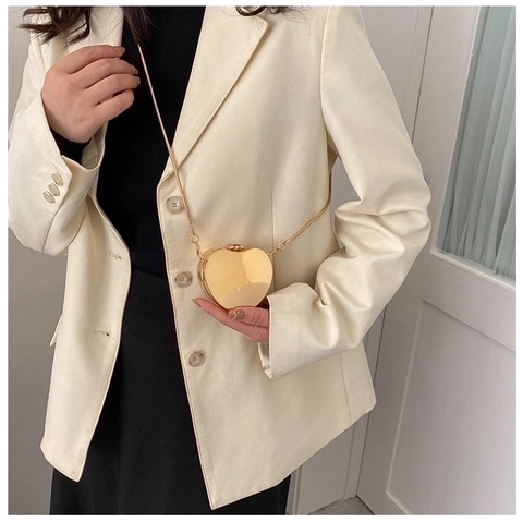 Mini Evening Clutch Bag Metallic Mirror Heart Square Triangle Bee Clasp Snake Chain Party Crossbody For Women