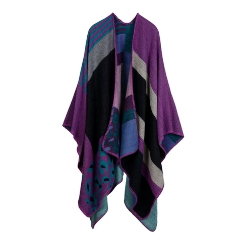 Damen Poncho Schal Kaschmir Imitat Dick Warm Offen Strick Cape Geometrisch Leopard Blumen Muster Ethnisch Winter Wrap