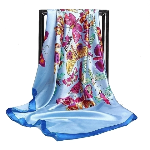 Vibrant Butterfly Print Women Faux Satin Satin Square Scarf Elegant Smooth Decorative Head Neck Wrap Fashion Accessory