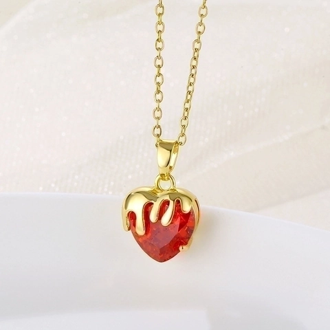 Collana Con Pendente A Cuore Acciaio Inossidabile Zircone Cristallo Design Goccia Fusa Stile Romantico Gioielli Donna