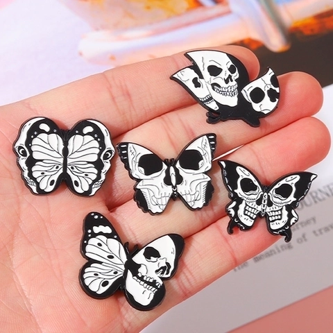 Épingle Émaillée Papillon Crâne Gothique Badge De Mite En Alliage Broche Punk Sombre Pour Vestes En Jean Sacs À Dos
