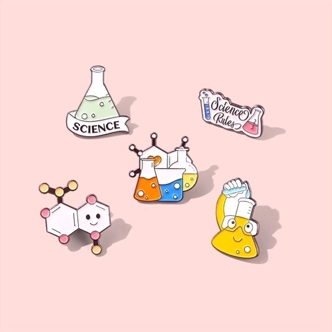 Pin de Esmalte Científico Vidriería de Laboratorio Química Molécula Vaso de Precipitados Matraz Broches de Solapa para Estudiantes Profesor Joyería STEM