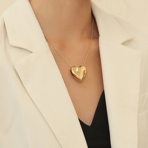 Heart Pendant Necklace 316L Stainless Steel Snake Bone Chain For Women Trendy Hip Hop Electroplated Clavicle Chain