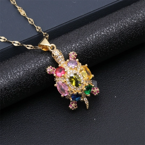 Sea Turtle Pendant Necklace Copper Micro-Set Colorful Zircon Enamel Ocean Style Animal Jewelry Women
