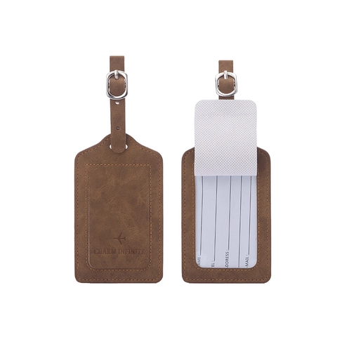 PU Leather Luggage Tag Travel Bag ID Label With Information Card Airplane Pattern Adjustable Buckle Business Trip