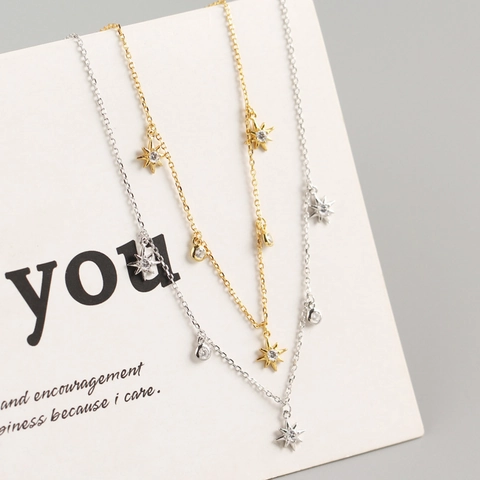 Collana Stella In Argento Sterling 925 Per Donna Zirconia Geometrica Delicata Clavicola Catena Fine Gioielli Minimalisti