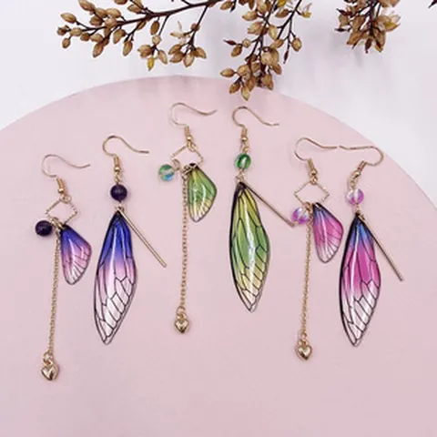 Μοντέρνα Σκουλαρίκια με Φούντα και Φτερά Πεταλούδας με Καρφίτσα από Ασήμι 925 Στρας Ρητίνη Μακριά Σκουλαρίκια για Γυναίκες Γαμήλια Κοσμήματα