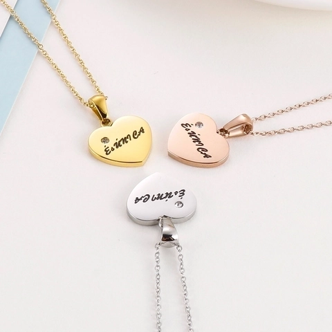 Edelstahl Herz Anhänger Halskette Für Damen Elegant Gravierte Beschriftung Strass Herz Schmuck Gold Silber Roségold Halsketten