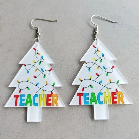 Pendientes Colgantes De Navidad De Acrílico Con Poste De Acero Diseños De Luces Navideñas Y Saludos Festivos Para Mujeres Y Maestros
