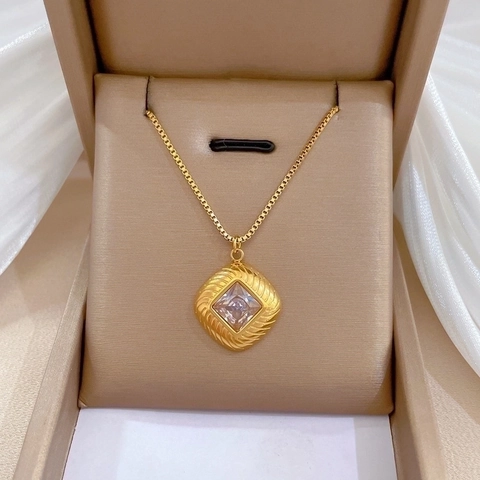 Minimalistische Quadratische Zirkon Anhänger Halskette Edelstahl Geometrische Boxkette Schmuck Für Damen Elegant Gold Silber