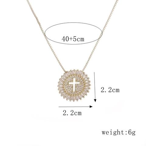 Rundes Kreuz Anhänger Halskette Kupfer Mit Zirkonia Boxkette Eleganter Religiöser Funkelnder Schmuck Für Damen
