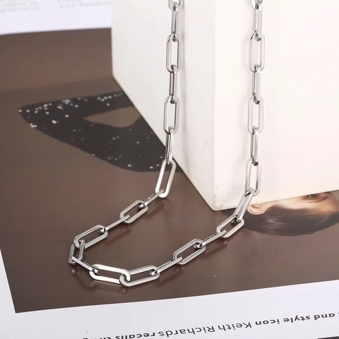 Collana A Catena Paperclip In Acciaio Inossidabile Minimalista Maglie Rettangolari Catena Maglione Unisex Gioielli Punk Accessorio