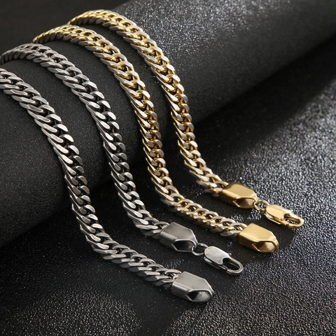Uomini Acciaio Inossidabile Catena Cubana Doppio Intreccio Hip Hop Retro Streetwear Punk Gioielli Oro Argento Ossidato