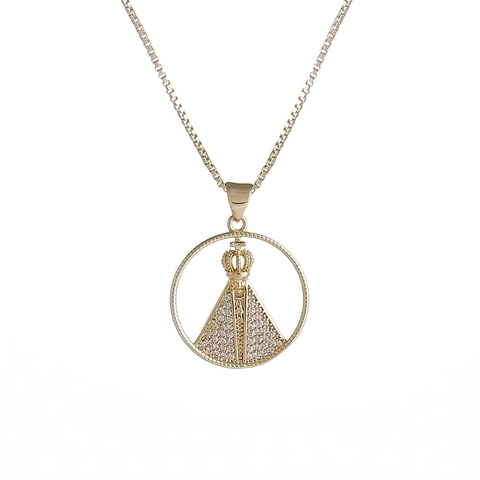 Collana Con Ciondolo In Rame Micro Intarsiato Zircone Tondo Corona Vergine Maria Hip Hop Gioielli Da Uomo Placcato Oro