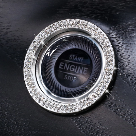 Car Engine Start Stop Button Decorative Ring Alloy Rhinestone Crystal Interior Sticker Bling Sparkling Luxury Accessory