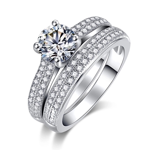 Anello Di Fidanzamento E Fede In Rame Zirconia Cubica Rotonda Gioielli Donne Micro Pave Banquete Elegante Lusso
