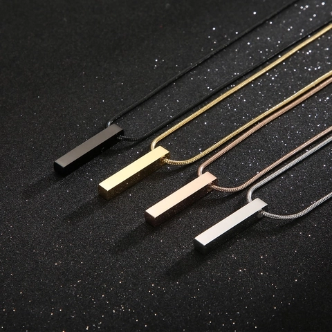 Minimalist Stainless Steel Bar Pendant Necklace 3D Geometric Vertical Pillar Snake Bone Chain For Men Women Unisex Jewelry
