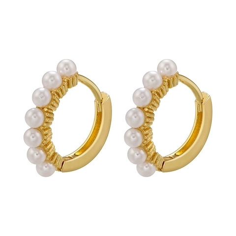 Minimalistische Kupfer Plated Künstliche Perlen Creolen Elegante Französische Kleine Huggie Schmuck Für Frauen