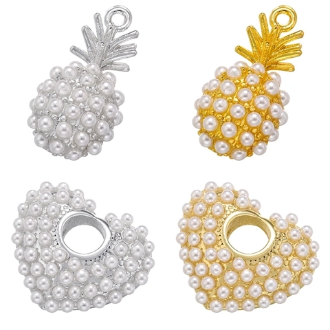 Ciondoli A Cuore E Ananas In Ottone Con Künstliche Perle Sintetiche Accessori Per Creazione Gioielli DIY Charms Dorati