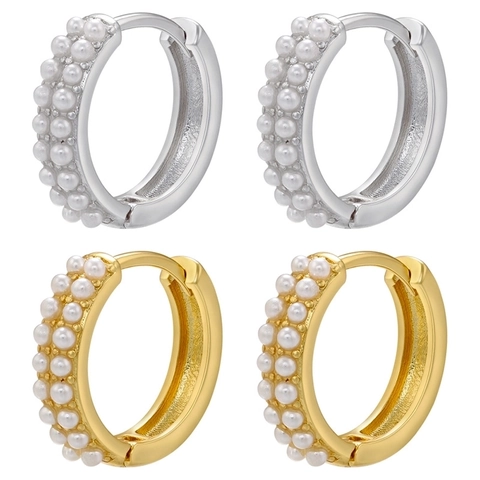 Orecchini A Cerchio Eleganti In Ottone Placcato Oro Con File Di Künstliche Perle Sintetiche Gioielli Per Donna