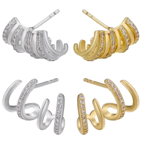 Orecchini A Lobo In Ottone Multistrato Con Micro Pavé Zirconia Arco Geometrico Gioielli Di Moda Minimalista Per Donna