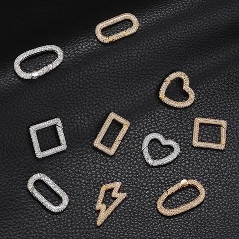 Brass Jewelry Clasp Connector Gold Plated Pave Zircon Heart Lightning Oval Rectangle Square DIY Jewelry Findings
