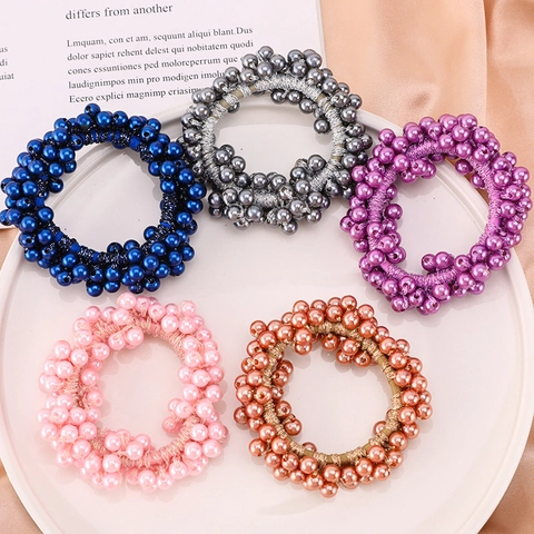 Artificial Pearl Haargummis Künstliche Perlen Pferdeschwanzhalter Elastische Haarseile Bunt Einfach Süß Kopfschmuck Für Damen Mädchen